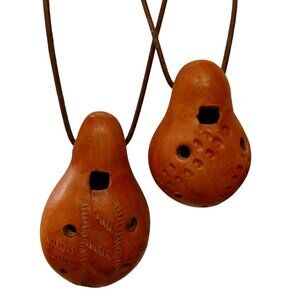 Set of two six-hole ocarinas clay flutes